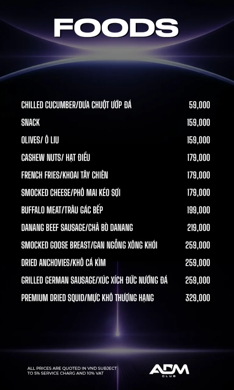 Menu ADM Club – Món ăn nhẹ